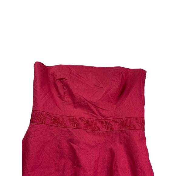 Y2K Ann taylor Strapless Red Cocktail Dress Size 2 Floral Embroidery Lined - Picture 2 of 10